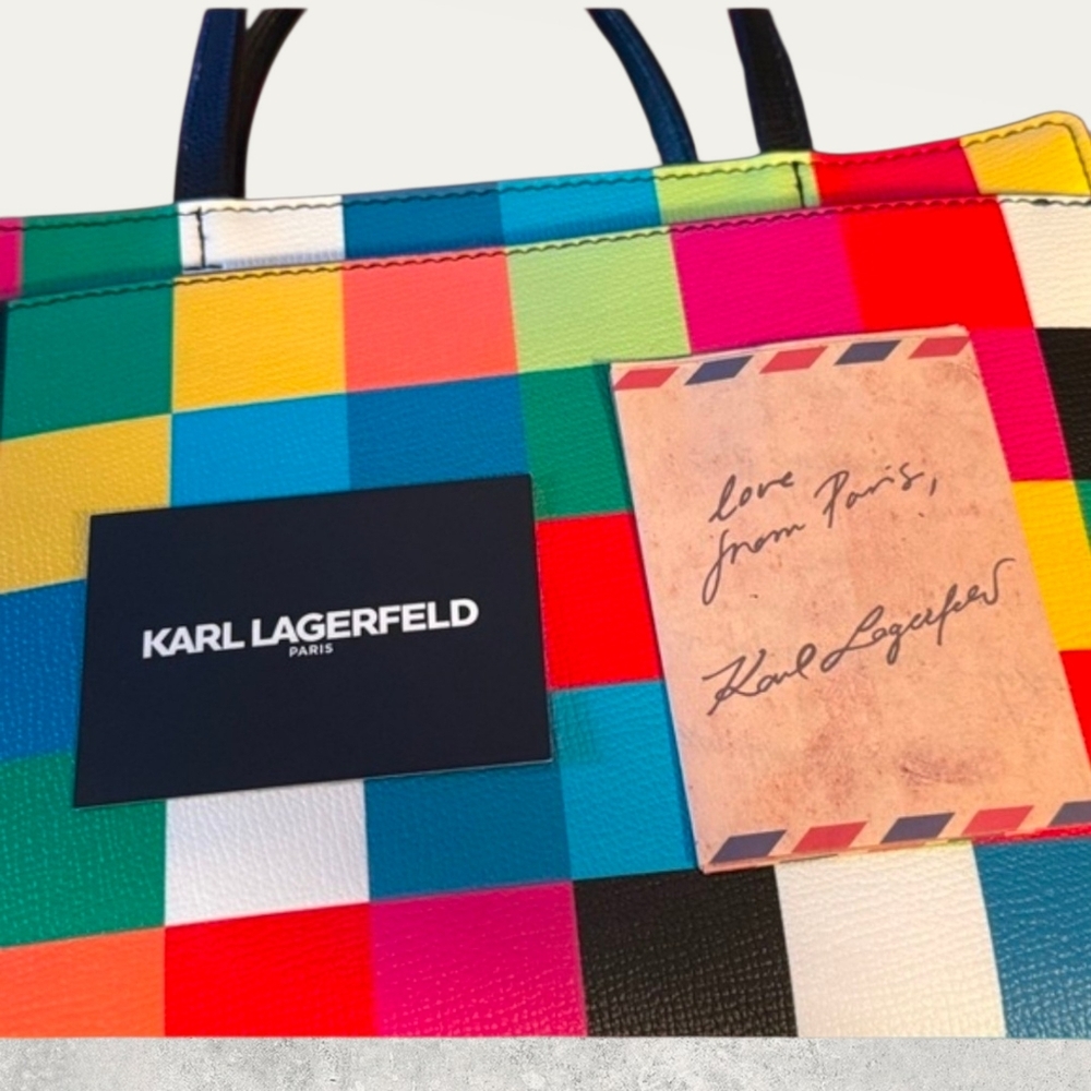 Karl Lagerfeld Paris Multicolor Checkered Tote/Crossbody With Matching NWT❗️ - Picture 3 of 10